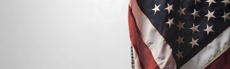 flying and waving fabric in the colors of the national flag of united states of America as wide graphic banner for political or elections with empty copy space - obrazy, fototapety, plakaty