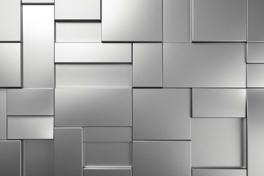Luxurious silver block 3D render of a rectangular wall background with tiled wallpaper. Generative AI