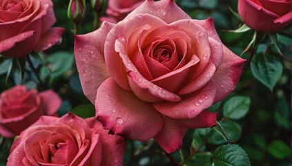 _pink_rose_flower_background_Red_roses_on_a_bush_in_the