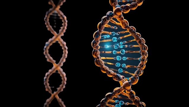 DNA double helix intertwined with digital AI elements symbolizing the future of personalized medicine,
AI-powered genetic research unlocking new possibilities for personalized healthcare,