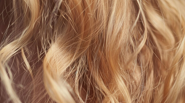 Close-up image highlighting the intricate texture and natural waves of lush blonde hair with delicate strands and highlights.
