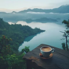 Papier Peint photo Destinations Cup coffee with nice view