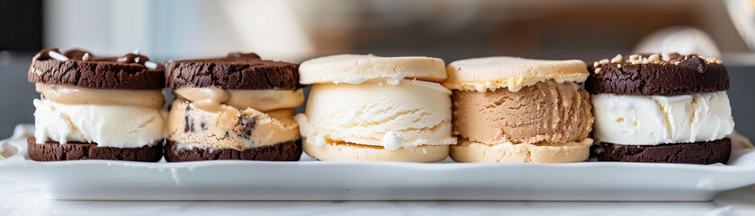 Ice Cream Sandwich Heaven, assortment of homemade ice cream sandwiches with soft cookies or brownies sandwiching creamy ice cream, generative AI - obrazy, fototapety, plakaty