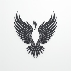 Obraz premium Rising from the Ashes An Elegant Black Phoenix Silhouette Symbolizing Rebirth and Renewal in Mid-Flight
