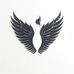 Obraz premium Rising from the Ashes An Elegant Black Phoenix Silhouette Symbolizing Rebirth and Renewal in Mid-Flight