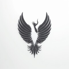 Obraz premium Rising from the Ashes An Elegant Black Phoenix Silhouette Symbolizing Rebirth and Renewal in Mid-Flight