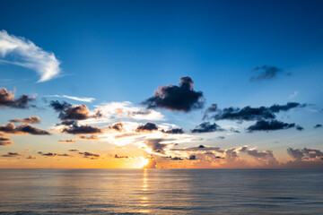 Sunrise sea on tropical beach. Landscape of beautiful beach. Beautiful sunset at sea. Colorful...