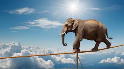 Elephant balancing on the tightrope high in 
.ai generative 