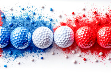 Golf balls coated in the tricolors of the French flag suggest a vibrant celebration of golfing events and the esteemed golf clubs dotting France