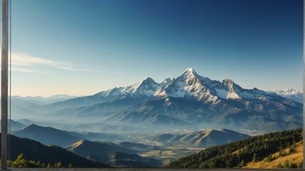 Fototapeta na wymiar Majestic mountain ranges with clear blue skies landscape view for celebrations and greeting card from Generative AI