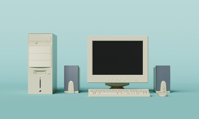 옛날 데스크탑 컴퓨터 세트 Old Desktop Computer Set