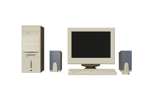 옛날 데스크탑 컴퓨터 세트 Old Desktop Computer Set