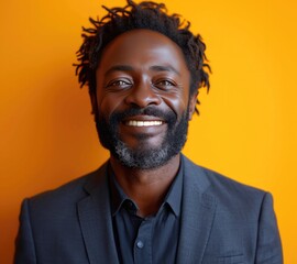 Portrait of handsome smiling businessman with suit in professional studio background
