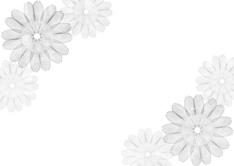 抽象的な水彩のモノクロの花に白背景のフレーム素材