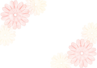 抽象的な水彩の赤とオレンジ色の花に白背景のフレーム素材