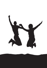 man and woman silhouettes jumping