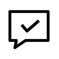 Chat check icon, message with checkmark icon , chatting outlined box with tickmark sign 