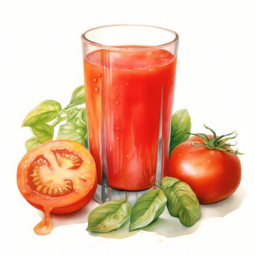 Tomato Juice, Tomato food, Vegetable foods, Watercolor illustrations.