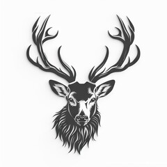 Naklejka premium Monochrome Majesty A Detailed Black and White Illustration of a Majestic Stag with Symmetrical Antlers, Exuding Elegance and Power