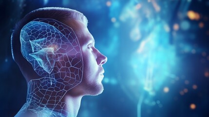 Male head with background in artificial intelligence and deep learning