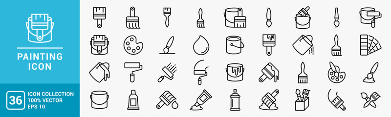 Collection of painting related icons, various painting tools, paint icons icon template editable resizable EPS 10