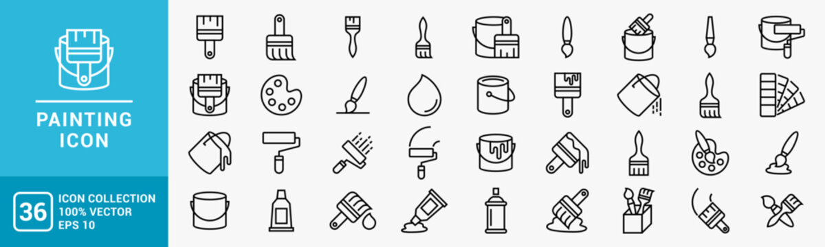 Collection of painting related icons, various painting tools, paint icons icon template editable resizable EPS 10