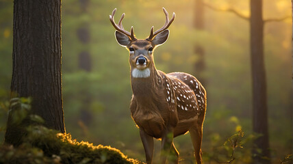 deer in the woods - obrazy, fototapety, plakaty