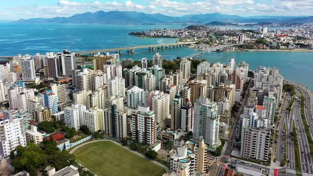 Downtown Scenery At Florianopolis Santa Catarina Brazil. Public Space Architectural Detail. Industry Skyline High Rise Building Vibrant. Industry Cityscape High Rise Building Corporate Business.