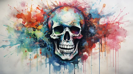Store enrouleur occultant sans perçage Crâne aquarelle watercolor skull abstract background, wallpaper