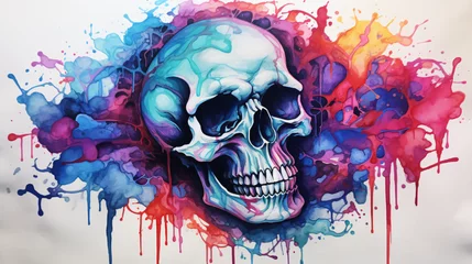 Foto auf Acrylglas Aquarellschädel watercolor skull abstract background, wallpaper