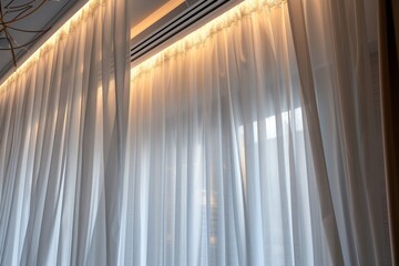 Ceiling mounted double layered curtains with translucent light blocking rails