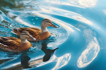 A Lesser Whistling Duck pair Dendrocygna javanica swimming in a lake with water ripples - Powered by Adobe