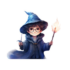 Little Boy in Wizard Costume With Wand