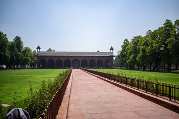 Architectural details of Lal Qila - Red Fort situated in Old Delhi, India, View inside Delhi Red...