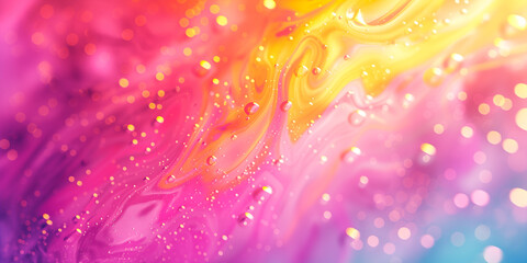 Pastel water paint background design with colorful orange pink gold swirls and bright yellow splashes, Eater paint bleed and drops with vibrant texture by Vita - obrazy, fototapety, plakaty