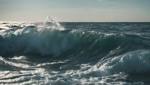 Medium waves in the middle of the ocean or the sea. amazing ocean and nature.