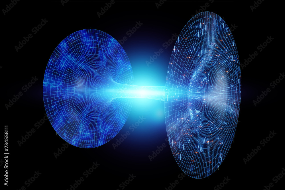 Canvas Prints the coiled space of time is connected by a tunnel or wormhole, the einstein-rosen bridge. science fi