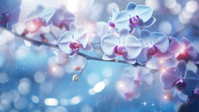 beautiful flower background with orchid. abstract light background with orchid branches toned. seamless looping overlay 4k virtual video animation background 