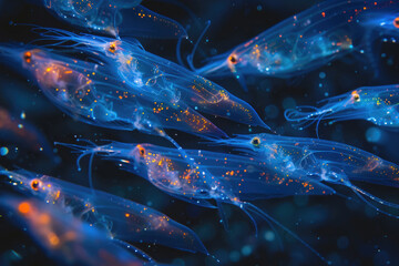 A mesmerizing display of bioluminescent krill lighting up the dark ocean depths