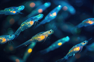 Obraz na płótnie Canvas A mesmerizing display of bioluminescent krill lighting up the dark ocean depths