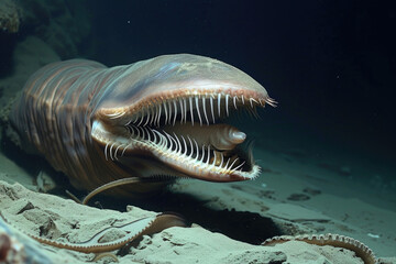 Fototapeta na wymiar A striking snapshot capturing the predatory nature of a carnivorous mollusk in the deep ocean