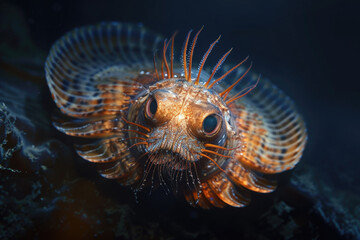 Fototapeta na wymiar An ominous snapshot of a predatory mollusk lurking in the depths of the ocean