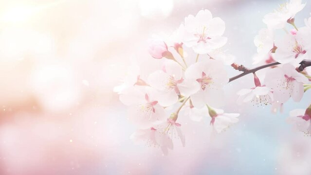 Pink cherry tree blossom flowers blooming in spring. seamless looping overlay 4k virtual video animation background 