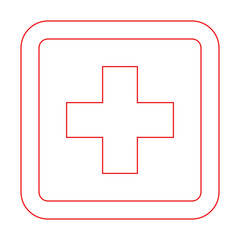 Red cross first aid square outline sign medicine Symbol health hospital care icon Isolated white. Emergency medic red white collection plus logo design for web mobile isolated on background