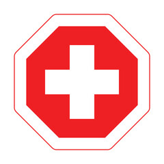 Red cross first aid octagon lineal color sign medicine Symbol health hospital care icon white. Emergency medic red white collection plus logo design for web mobile isolated on background