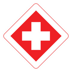 Red cross first aid lineal color sign medicine Symbol health hospital care icon Isolated white. Emergency medic red white collection plus logo design for web mobile isolated on background