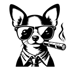 Chihuahua wearing dark glasses and holding a cigarette