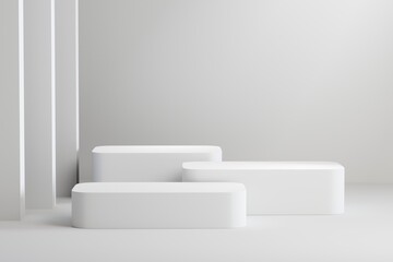 Minimal Podium White Rectangle Round Box Stage scene. Abstract Background Scene. 3d Render.