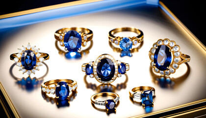 Sapphire Jewelry, Gemstone, Precious, Blue, Luxury, Fashion, Accessories, Necklace, Earrings, Bracelet, Ring, Glamour, Sparkle, Gem, Elegant, AI Generated
