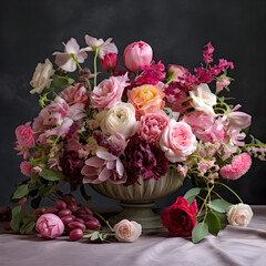 Elegant Floristic Symphony: Delicate Romance Expressed Through Versatile Blossoms in a Floral Arrangement